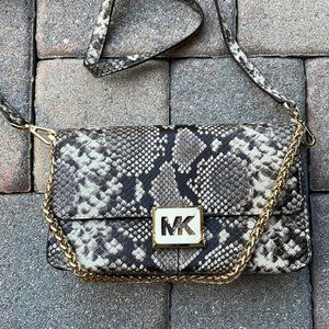 Michael Kors Sonia Medium Snake Embossed Shoulder Bag Natural